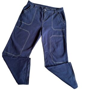 Dokotoo Women’s Blue High Waist Cargo Stretchy Wide Leg Jeans Size 18